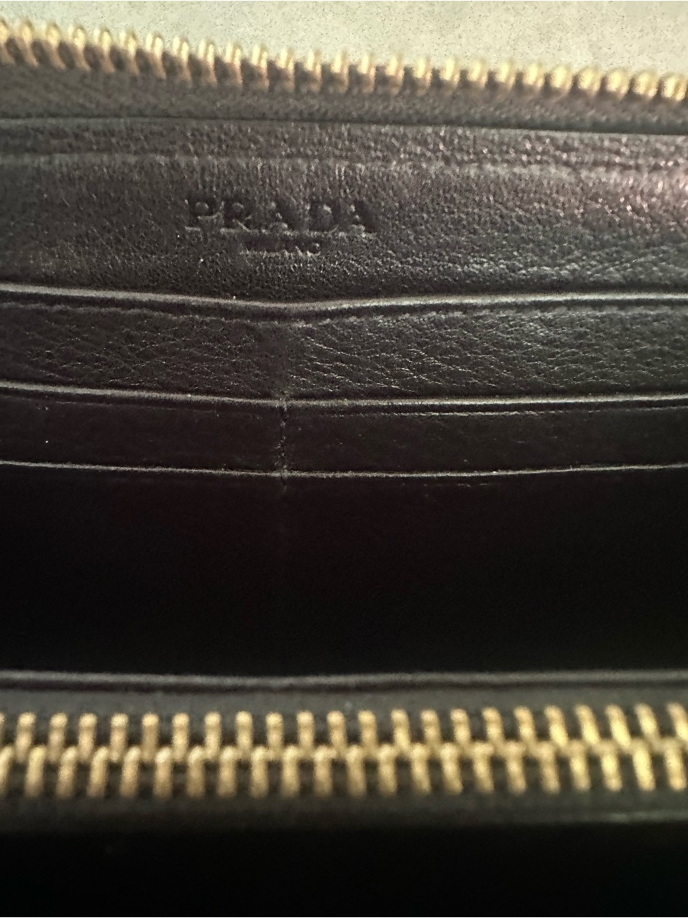 Prada Black Leather Zip Wallet with Gold Hardware - Picture 2 of 6